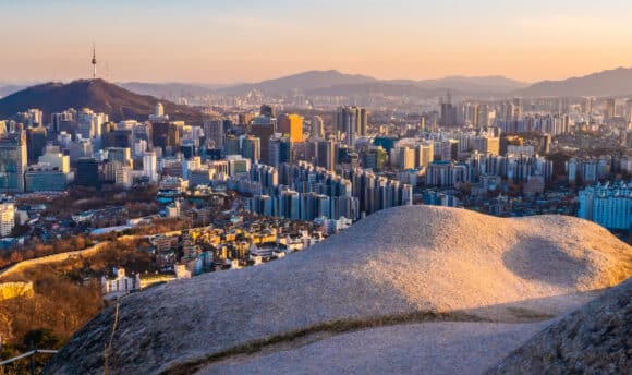 Beautiful Architecture building cityscape with tower in Seoul city South Korea